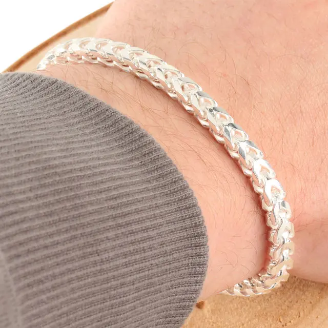 4.7mm Wide Sterling Silver Square Franco Bracelet