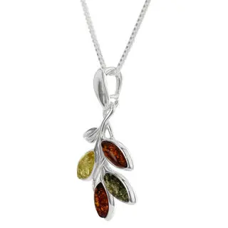 Multicoloured Baltic Amber Leaves Pendant