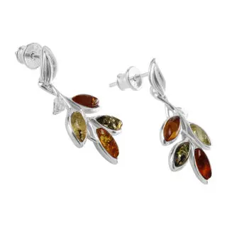 Multicoloured Baltic Amber Sterling Silver Drop Earrings