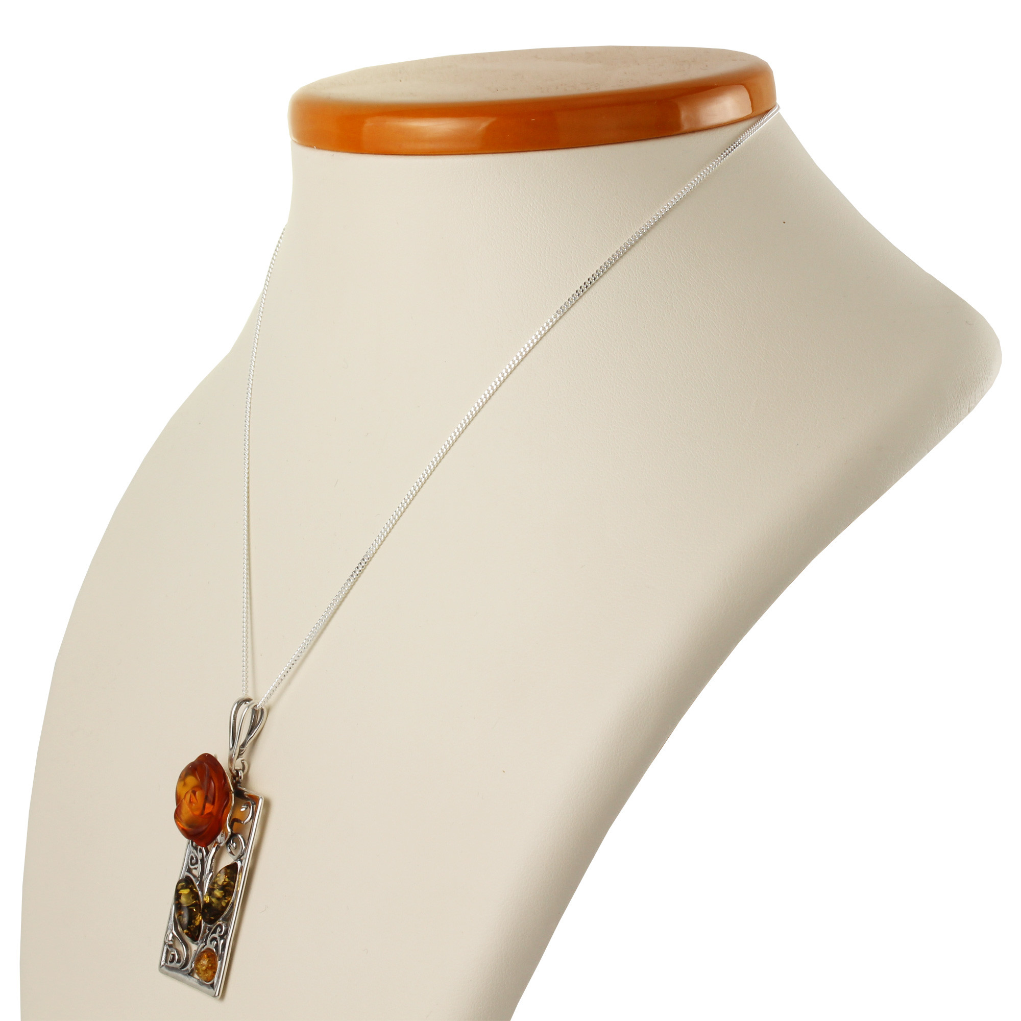 Hand Carved Baltic Amber Rose Sterling 