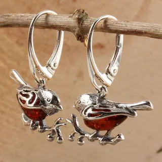 Sterling Silver Baltic Amber Robin Earrings