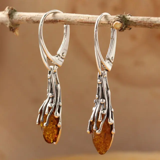 Baltic Amber Sterling Silver Cascade Leverback Earrings