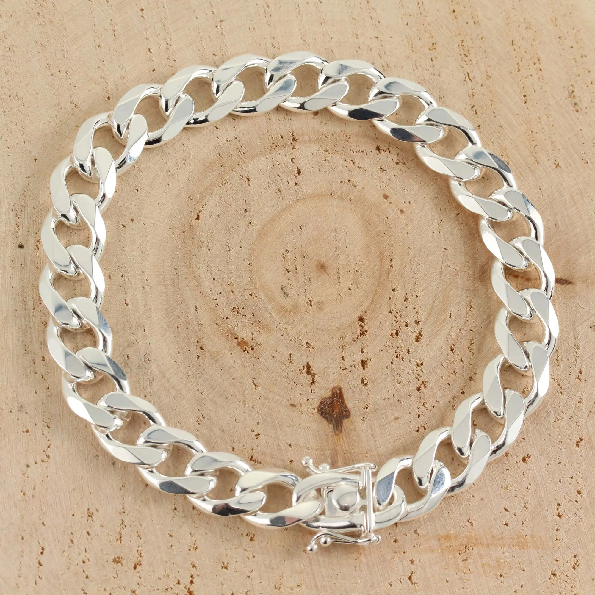 Box Clasp Men s Solid Sterling Silver Curb Bracelet 10mm Wide