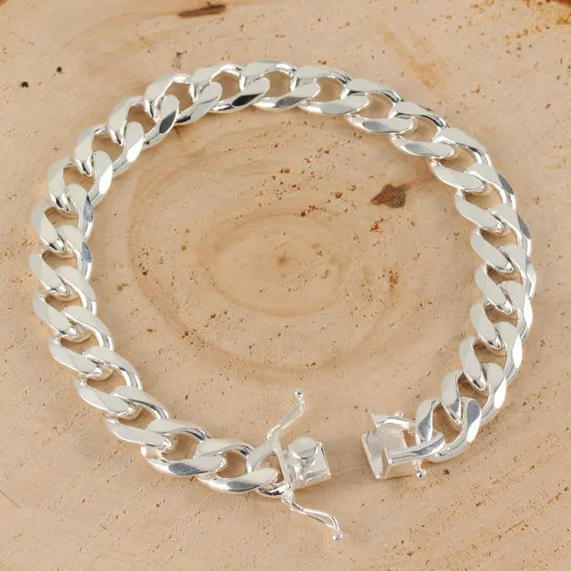 10mm Width Box Clasp Sterling Silver Curb Bracelet
