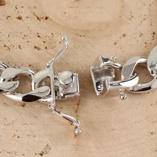 Rhodium Plated Heavy Solid Sterling Silver Box Clasp Curb Bracelet