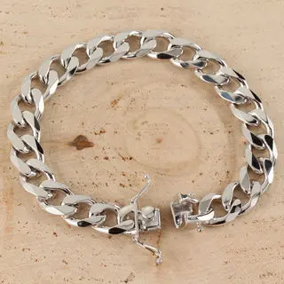 Rhodium Plated Solid Sterling Silver Box Clasp Curb Bracelet