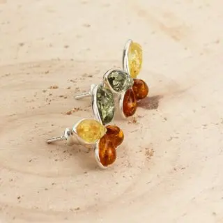 Baltic Amber Silver Butterfly Stud Earrings