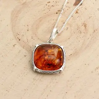 Honey Baltic Amber Rope Edged Pendant