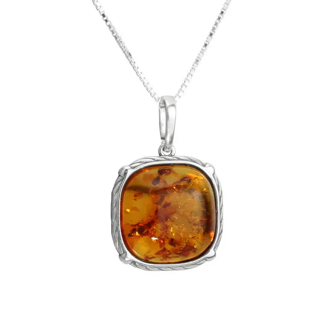 Sterling SIlver Rope Edged Baltic Amber Pendant