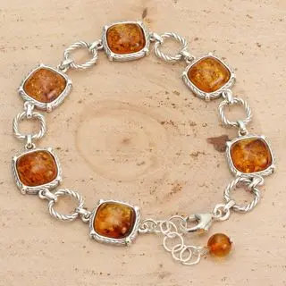 Baltic Amber Sterling Silver Rope Edged Bracelet