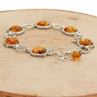 Honey Baltic Amber Rope Edged Silver Bracelet