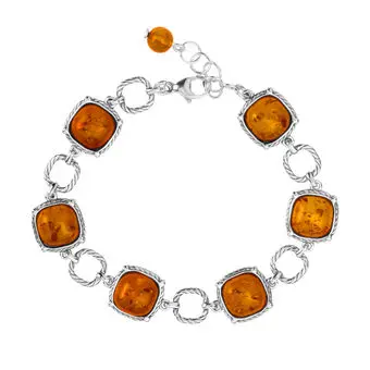 Sterling Silver Honey Baltic Amber Rope Edged Adjustable Bracelet