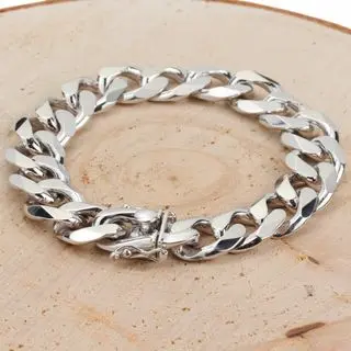 13mm Heavy Rhodium Plated Sterling Silver Curb Bracelet