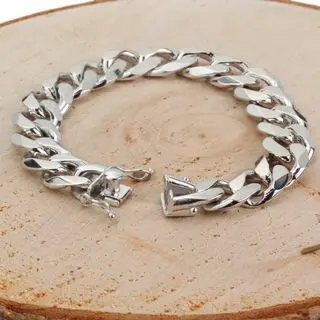 13mm Rhodium plated Sterling Silver Curb Bracelet