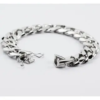 Heavy Rhodium Plated Solid Sterling Silver 13mm Curb Bracelet