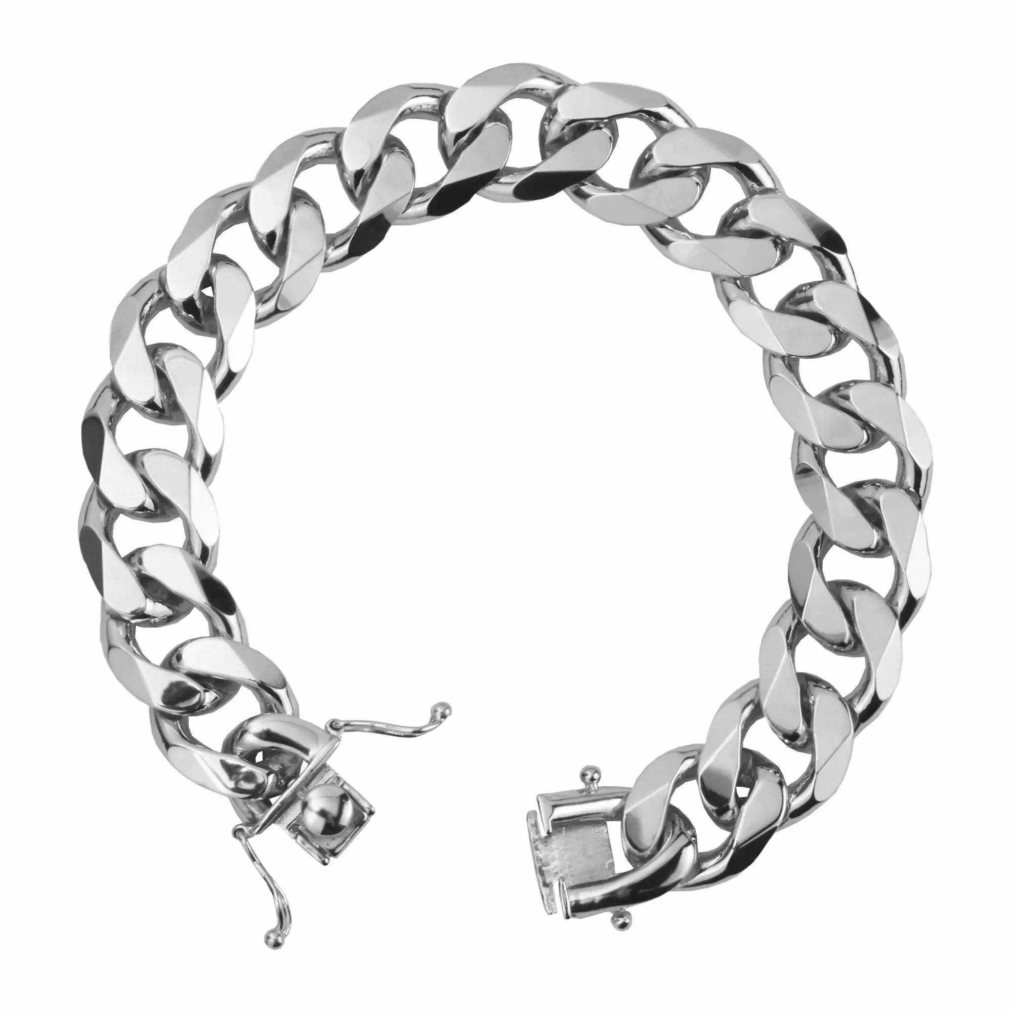 Heavy 13mm Rhodium Plated Solid Sterling Silver Curb Bracelet