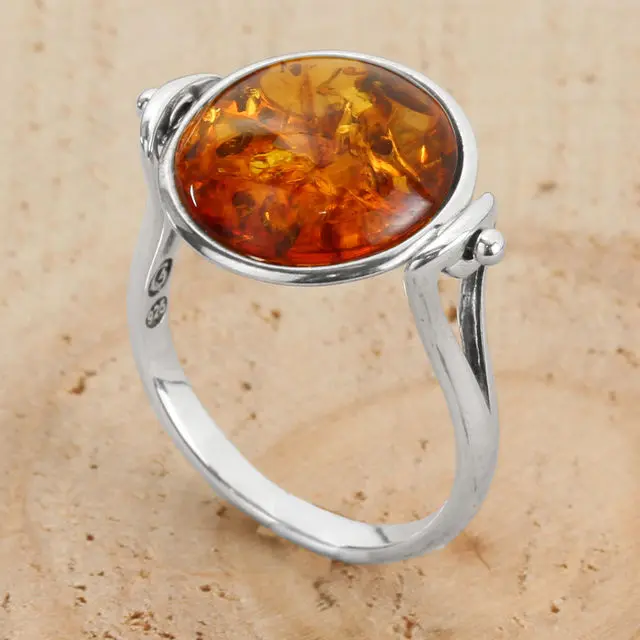 Honey baltic Amber Tree Of Life Sterling Silver Ring