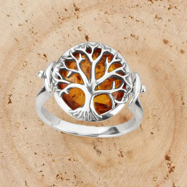 Tree Of Life Baltic Amber Sterling Silver Ring
