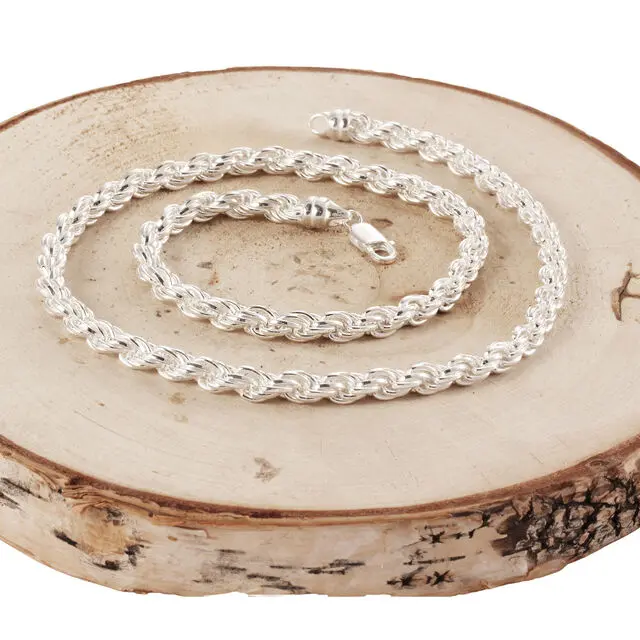 6mm Diameter Solid Sterling Rope Chain Necklace