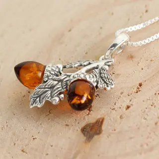 Honey Baltic Amber Double Acorn Pendant