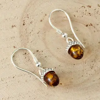 Honey Baltic Amber Lightly Oxidised Sterling Silver Drop Earrings