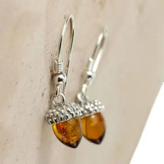 Lightly Oxidised Sterling Silver Baltic Amber Drop Earrings