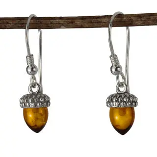 Sterling Silver Amber Acorn Earrings