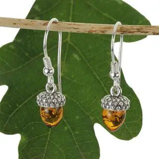 Sterling Silver Honey Baltic Amber Acorn Earrings