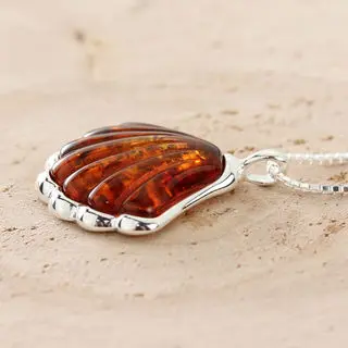 Highly Polished Sterling Silver Shell Baltic Amber Pendant