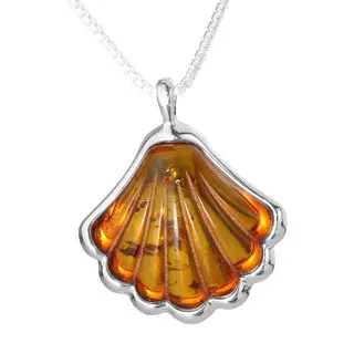 Honey Baltic Amber Sterling Silver Clam Shell Pendant