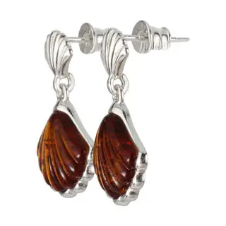 Honey Baltic Amber Sterling Silver Shell Earrings