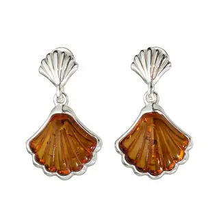 Sterling Silver Honey Baltic Amber Shell Earrings