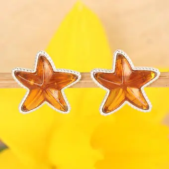 Honey Baltic Amber Starfish Sterling Silver Stud Earrings Honey Baltic Amber Starfish Sterling Silver Stud Earrings