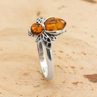 Sterling Silver Amber Bee Ring