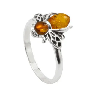 Sterling Silver Honey Baltic Amber Bee Ring