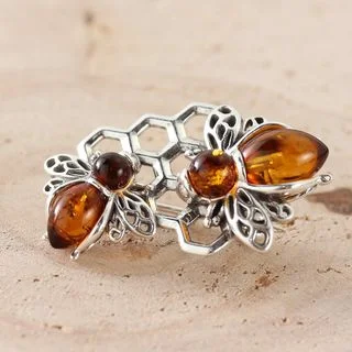 Sterling Silver Baltic Amber Bee Brooch