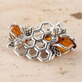 Sterling Silver Honey Baltic Amber Bee Brooch