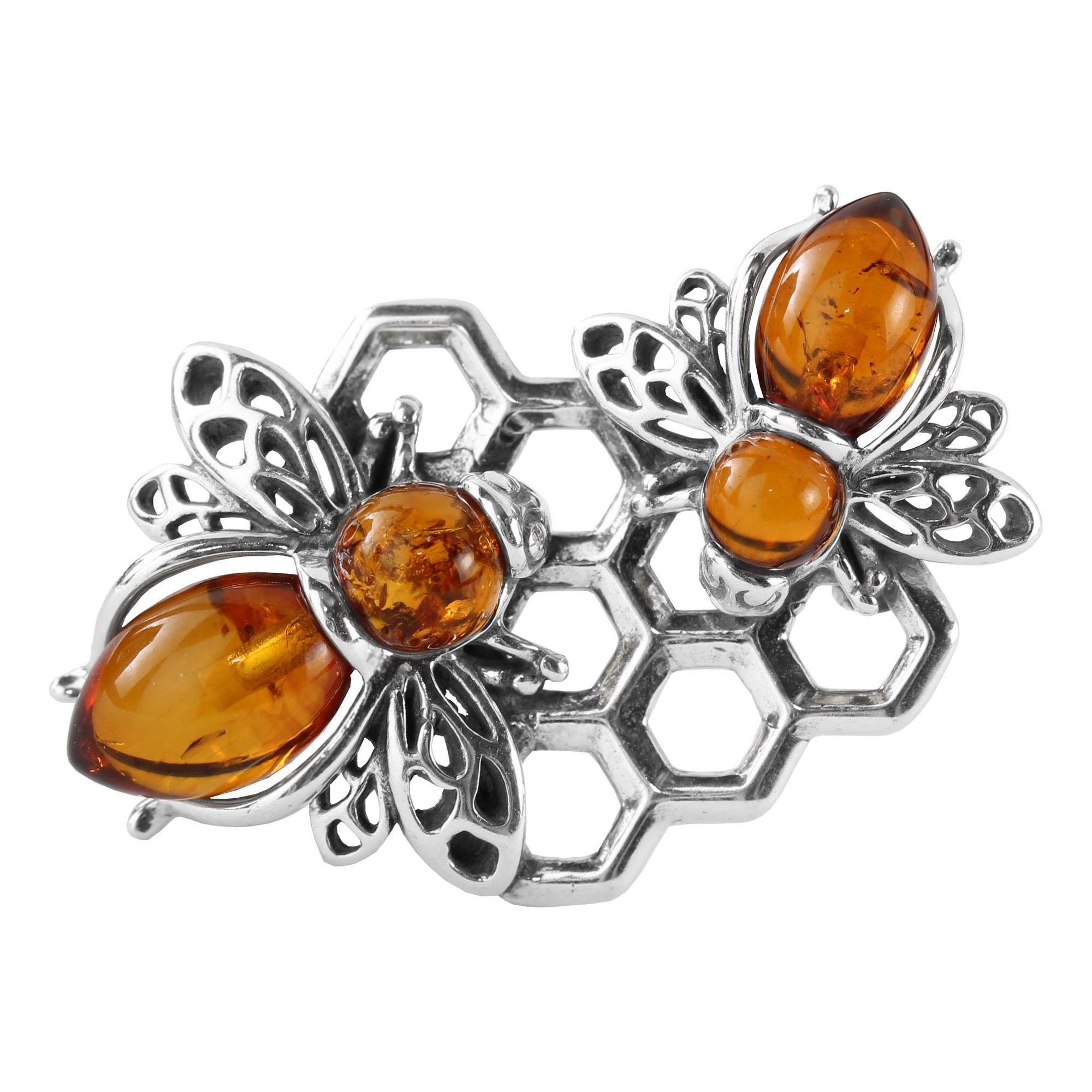 Honey Baltic Amber Double Bee Brooch 