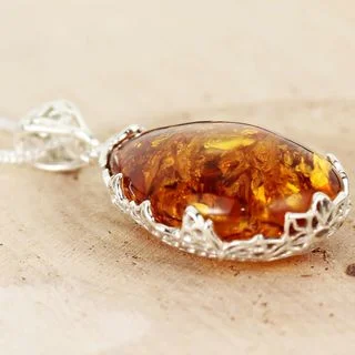 Honey baltic Amber Silver Ornate Pendant