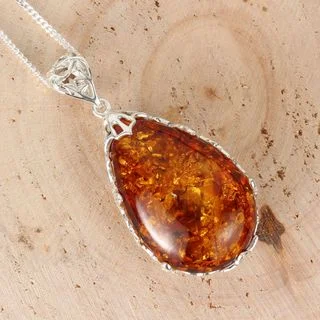 Honey Baltic Amber Sterling Silver Ornate Pendant