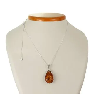 Sterling Silver Honey Baltic Amber Adjustable Ornate Pendant