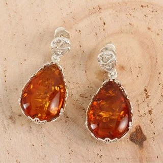 Honey Baltic Amber Sterling Silver Filigree Earrings