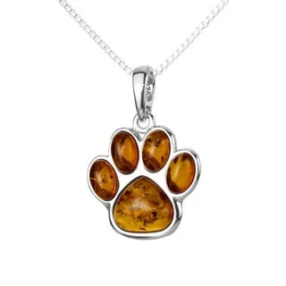 Honey Baltic Amber Sterling Silver Dog Paw Pendant