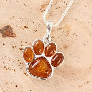 Sterling Silver Honey Baltic Amber Dog Paw Pendant