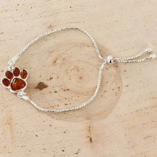 Honey Baltic Amber Adjustable Silver Dog Paw Bracelet