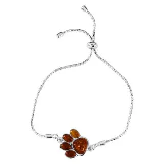 Honey Baltic Amber Dog Paw Adjustable Sterling Silver Slider Bracelet