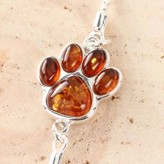 Sterling Silver Honey Baltic Amber Dog Paw Bracelet