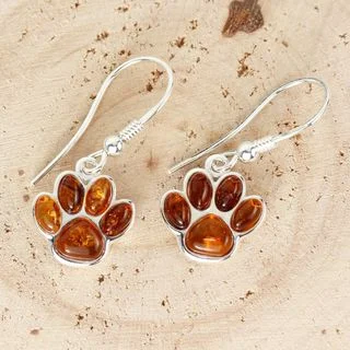 Honey Baltic Amber Sterling Silver Drog Paw Earring