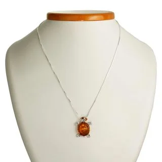 Honey Baltic Amber Sterling Silver Tortoise Pendant