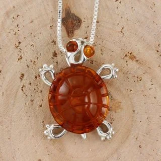 Honey Baltic Amber Tortoise Silver Pendant